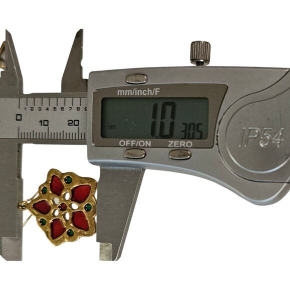 MMA Plique-A-Jour Style French Hook Poinsettia Earrings, Signed L514 - Picture 10 of 11